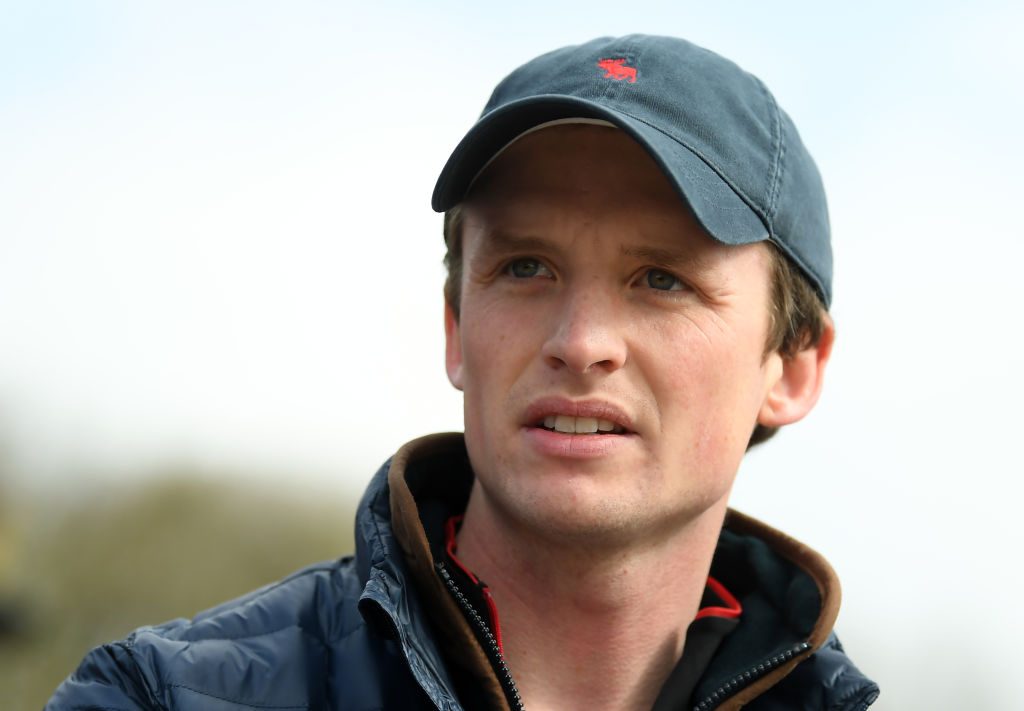 HUNGERFORD, ENGLAND - APRIL 10: Trainer Archie Watson talks to members of the press during a visit to the Upper Lambourne stables of Archie Watson on April 10. 2019 near Hungerford, England. (Photo by Alex Davidson/Getty Images)