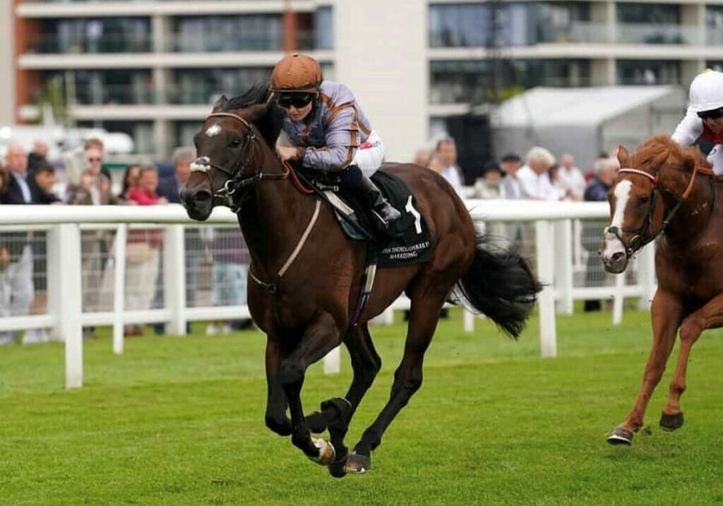 Action Point winning the Listed Rose Bowl Stakes at Newbury under Hollie Doyle